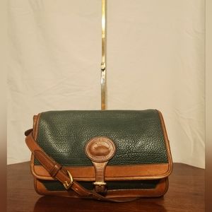 Vintage Donney & Bourke,pebbled leather  crossbody in classic forest green & tan